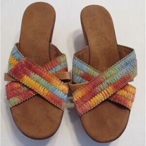 Italian Shoemakers Rainbow Crossover Slip On Open Toe Wedge Sandals Size 7.5M